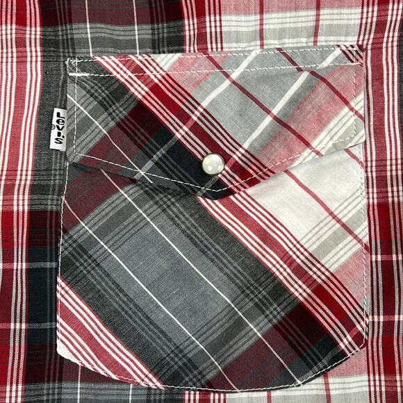 Vintage Levi’s Pearl Snap Western Shirt Plaid Red White Gray Size XL - Picture 3 of 9